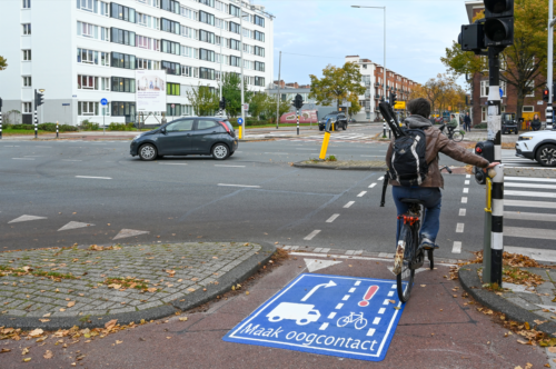 Blind spot warning at busy intersections in Amsterdam